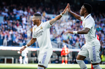 2023-04-02 - David Alaba (Real Madrid) and Vinícius Júnior (Real Madrid) celebrate a goal during the football match between
Real Madrid and Valladolid
valid for the match day 27 of the Spanish first division league “La Liga” celebrated in Madrid, Spain at Bernabeu stadium on Sunday 02 April 2023 - REAL MADRID VS VALLADOLID - SPANISH LA LIGA - SOCCER