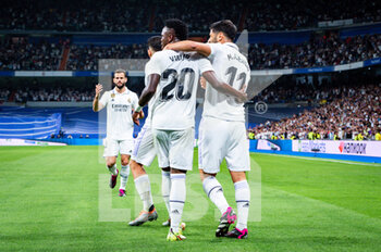 2023-04-08 - Marco Asensio (Real Madrid), Dani Ceballos (Real Madrid), Vinícius Júnior (Real Madrid), Nacho (Real Madrid) celebrate a goal during the football match between
Real Madrid and Villareal
valid for the match day 28 of the Spanish first division league “La Liga” celebrated in Madrid, Spain at Bernabeu stadium on Saturday 08 April 2023 - REAL MADRID VS VILLAREAL - SPANISH LA LIGA - SOCCER
