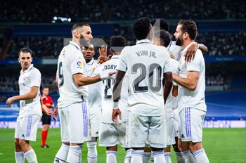 2023-04-08 - Marco Asensio (Real Madrid), Dani Ceballos (Real Madrid), Vinícius Júnior (Real Madrid), Nacho (Real Madrid), Karim Benzema (Real Madrid) celebrate a goal during the football match between
Real Madrid and Villareal
valid for the match day 28 of the Spanish first division league “La Liga” celebrated in Madrid, Spain at Bernabeu stadium on Saturday 08 April 2023 - REAL MADRID VS VILLAREAL - SPANISH LA LIGA - SOCCER