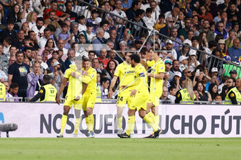 2023-04-08 - Samuel Chukwueze of Villarreal celebrates a goal during the Spanish championship La Liga football match between Real Madrid and Villarreal CF on April 8, 2023 at Santiago Bernabeu stadium in Madrid, Spain - FOOTBALL - SPANISH CHAMP - REAL MADRID V VILLARREAL - SPANISH LA LIGA - SOCCER