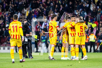 2023-04-10 - Girona players celebrate at full time during the Spanish championship La Liga football match between FC Barcelona and Girona FC on April 10, 2023 at Spotify Camp Nou stadium in Barcelona, Spain - FOOTBALL - SPANISH CHAMP - FC BARCELONA V GIRONA - SPANISH LA LIGA - SOCCER