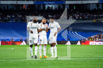2023-04-22 - Antonio Rüdiger (Real Madrid), Aurélien Tchouaméni (Real Madrid) and Karim Benzema (Real Madrid) in action during the football match between
Real Madrid and Celta Vigo
valid for the match day 30 of the Spanish first division league “La Liga” celebrated in Madrid, Spain at Bernabeu stadium on Saturday 22 April 2023 - REAL MADRID VS CELTA VIGO - SPANISH LA LIGA - SOCCER