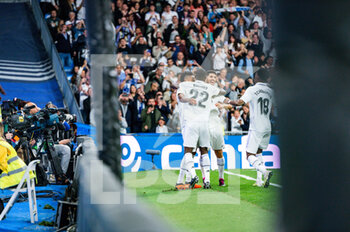 2023-04-22 - Éder Militão (Real Madrid) and Marco Asensio (Real Madrid) and Antonio Rüdiger (Real Madrid) celebrate a goal during the football match between
Real Madrid and Celta Vigo
valid for the match day 30 of the Spanish first division league “La Liga” celebrated in Madrid, Spain at Bernabeu stadium on Saturday 22 April 2023 - REAL MADRID VS CELTA VIGO - SPANISH LA LIGA - SOCCER