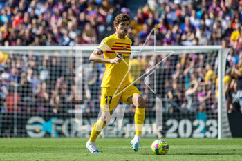 2023-04-23 - Marcos Alonso of FC Barcelona during the Spanish championship La Liga football match between FC Barcelona and Atletico de Madrid on April 23, 2023 at Spotify Camp Nou stadium in Barcelona, Spain - FOOTBALL - SPANISH CHAMP - FC BARCELONA V ATLETICO MADRID - SPANISH LA LIGA - SOCCER