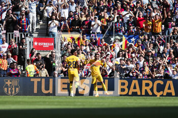 2023-04-23 - Ferran Torres of FC Barcelona celebrates a goal 1-0 during the Spanish championship La Liga football match between FC Barcelona and Atletico de Madrid on April 23, 2023 at Spotify Camp Nou stadium in Barcelona, Spain - FOOTBALL - SPANISH CHAMP - FC BARCELONA V ATLETICO MADRID - SPANISH LA LIGA - SOCCER