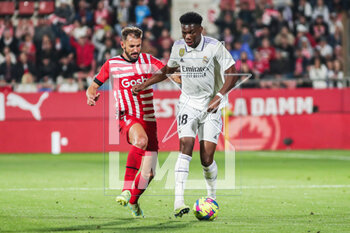 2023-04-25 - Cristhian Stuani of Girona FC and Aurelien Tchouameni of Real Madrid in action during the Spanish championship La Liga football match between Girona FC and Real Madrid on April 25, 2023 at Montilivi stadium in Girona, Spain - FOOTBALL - SPANISH CHAMP - GIRONA V REAL MADRID - SPANISH LA LIGA - SOCCER