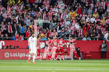 2023-04-25 - Valentin "Taty" Castellanos of Girona celebrates a goal with teammates during the Spanish championship La Liga football match between Girona FC and Real Madrid on April 25, 2023 at Montilivi stadium in Girona, Spain - FOOTBALL - SPANISH CHAMP - GIRONA V REAL MADRID - SPANISH LA LIGA - SOCCER