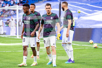 2023-04-29 - Vinícius Júnior (Real Madrid), Dani Ceballos (Real Madrid), Karim Benzema (Real Madrid), Éder Militão (Real Madrid) during the warm up before the football match between
Real Madrid and Almeria
valid for the match day 32 of the Spanish first division league “La Liga” celebrated in Madrid, Spain at Bernabeu stadium on Saturday 29 April 2023 - REAL MADRID VS ALMERIA - SPANISH LA LIGA - SOCCER