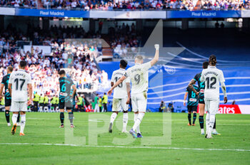 2023-04-29 - Karim Benzema (Real Madrid) celebrate a goal and his hat trick during the football match between
Real Madrid and Almeria
valid for the match day 32 of the Spanish first division league “La Liga” celebrated in Madrid, Spain at Bernabeu stadium on Saturday 29 April 2023 - REAL MADRID VS ALMERIA - SPANISH LA LIGA - SOCCER