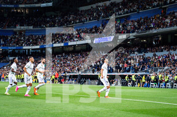 2023-05-13 - Marco Asensio (Real Madrid) with Vinícius Júnior (Real Madrid), Mariano Díaz (Real Madrid) and Nacho (Real Madrid) celebrating a goal during the football match between
Real Madrid and Getafe
valid for the match day 34 of the Spanish first division league “La Liga” celebrated in Madrid, Spain at Bernabeu stadium on Saturday 13 May 2023 - REAL MADRID VS GETAFE - SPANISH LA LIGA - SOCCER