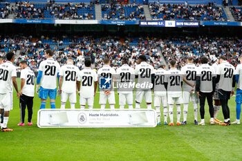 2023-05-24 - Players of Real Madrid wear a T-Shirt with the name of Vinicius Junior for support against racism during the Spanish championship La Liga football match between Real Madrid and Rayo Vallecano on May 24, 2023 at Santiago Bernabeu stadium in Madrid, Spain - FOOTBALL - SPANISH CHAMP - REAL MADRID V RAYO VALLECANO - SPANISH LA LIGA - SOCCER