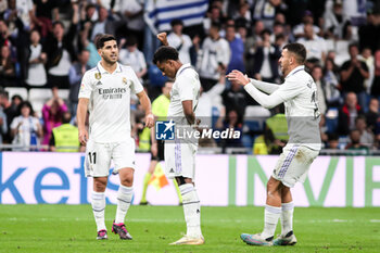 2023-05-24 - Rodrygo Goes of Real Madrid celebrates a goal during the Spanish championship La Liga football match between Real Madrid and Rayo Vallecano on May 24, 2023 at Santiago Bernabeu stadium in Madrid, Spain - FOOTBALL - SPANISH CHAMP - REAL MADRID V RAYO VALLECANO - SPANISH LA LIGA - SOCCER