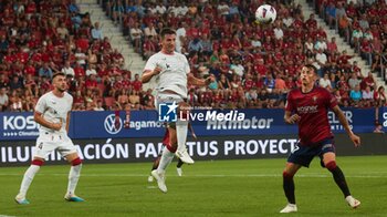 2023-08-19 - Pamplona, Spain. 19th Aug 2023. Sports. Football/Soccer.Paredes (4. Athletic Club), Vivian (3. Athletic Club) and Ante Budimir (17. CA Osasuna) during the football match of La Liga EA Sports between CA Osasuna and Athletic Club played at El Sadar stadium in Pamplona (Spain) on August 19, 2023. Credit: Inigo Alzugaray/CordonPress - SPANISH LIGA EA SPORTS: CA OSASUNA VS ATHLETIC CLUB, PAMPLONA, SPAIN - SPANISH LA LIGA - SOCCER
