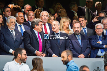 2023-09-02 - Florentino Perez, president of Real Madrid, enter to the authority stage of the Santiago Bernabeu stadium before the LaLiga EA Sports football match between Real Madrid vs Getafe played on September 02, 2023 in Madrid, Spain - REAL MADRID VS GETAFE - SPANISH LA LIGA - SOCCER