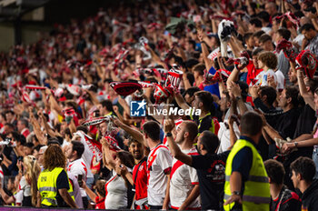 2023-09-15 - Rayo Vallecano fans celebrate a goal during the LaLiga EA Sports football match between Rayo Vallecano vs Deportivo Alaves played at Estadio de Vallecas on September 15, 2023 in Madrid, Spain - RAYO VALLECANO VS ALAVES - SPANISH LA LIGA - SOCCER