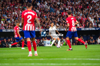 2023-09-24 - Lucas Vazquez (Real Madrid) in action during the football match between Atletico Madrid vs Real Madrid, knows as the Derbi of Madrid, valid for the matchday 06 of LaLiga EA Sports played at Estadio Civitas Metropolitano on September 24, 2023 in Madrid, Spain - ATLETICO MADRID VS REAL MADRID - SPANISH LA LIGA - SOCCER