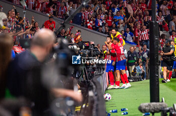 2023-09-24 - Alvaro Morata (Atletico Madrid) celebrate his goal with Nahuel Molina (Atletico Madrid) and Memphis Depay (Atletico Madrid) during the football match between Atletico Madrid vs Real Madrid, knows as the Derbi of Madrid, valid for the matchday 06 of LaLiga EA Sports played at Estadio Civitas Metropolitano on September 24, 2023 in Madrid, Spain - ATLETICO MADRID VS REAL MADRID - SPANISH LA LIGA - SOCCER
