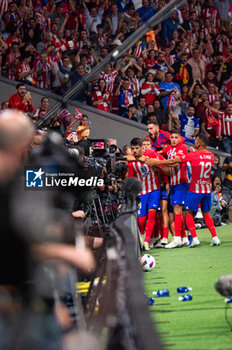 2023-09-24 - Alvaro Morata (Atletico Madrid) celebrate his goal with Nahuel Molina (Atletico Madrid), Koke (Atletico Madrid), Memphis Depay (Atletico Madrid), Samuel Lino (Atletico Madrid) during the football match between Atletico Madrid vs Real Madrid, knows as the Derbi of Madrid, valid for the matchday 06 of LaLiga EA Sports played at Estadio Civitas Metropolitano on September 24, 2023 in Madrid, Spain - ATLETICO MADRID VS REAL MADRID - SPANISH LA LIGA - SOCCER