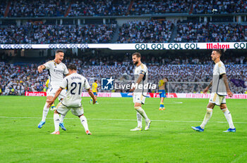 2023-09-27 - Brahim Diaz (Real Madrid) celebrate his goal with his teammate Lucas Vazquez (Real Madrid) and Nacho Fernandez (Real Madrid) during the football match of Spanish championship La Liga EA Sports between Real Madrid vs Las Palmas played at Bernabeu stadium on September 27, 2023 in Madrid, Spain - REAL MADRID VS LAS PALMAS - SPANISH LA LIGA - SOCCER