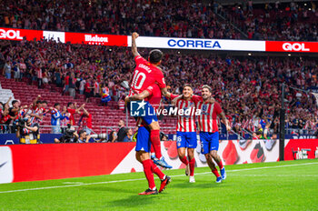 2023-10-01 - Angel Correa (Atletico Madrid) (L) celebrate his second goal with his teammates Saul Niguez (Atletico Madrid) (C), Nahuel Molina (Atletico Madrid) (CR) and Rodrigo De Paul (Atletico Madrid) (R) during the football match of Spanish championship La Liga EA Sports between Atletico Madrid vs Cadiz played at Metropolitano stadium on October 01, 2023 in Madrid, Spain - ATLETICO MADRID VS CADIZ - SPANISH LA LIGA - SOCCER