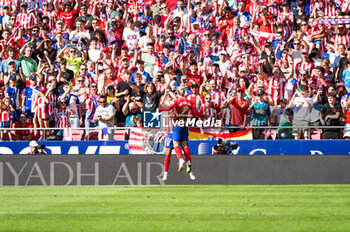 2023-10-08 - Samuel Lino (Atletico Madrid) celebrate his goal with Antoine Griezmann (Atletico Madrid) and fans during the football match of Spanish championship La Liga EA Sports between Atletico Madrid vs Real Sociedad played at Civitas Metropolitano stadium on October 08, 2023 in Madrid, Spain - ATLETICO MADRID VS REAL SOCIEDAD - SPANISH LA LIGA - SOCCER