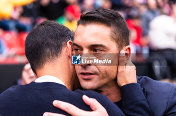 2023-11-11 - Miguel Angel Sanchez Munoz, better known as Michel, historical figure of Rayo Vallecano and current coach of Girona, and Francisco Rodriguez, coach of Rayo Vallecano, seen before the La Liga EA Sports 2022/23 football match between Rayo Vallecano vs Girona at Estadio de Vallecas in Madrid, Spain. - RAYO VALLECANO VS GIRONA - SPANISH LA LIGA - SOCCER