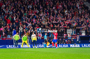 2023-11-12 - Antoine Griezmann of Atletico Madrid seen celebrate his goal with his teammates during the La Liga EA Sports 2022/23 football match between Atletico Madrid vs Villareal at Metropolitano stadium in Madrid, Spain. - ATLETICO MADRID VS VILLAREAL - SPANISH LA LIGA - SOCCER