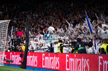 2023-12-02 - Rodrygo Silva de Goes of Real Madrid seen celebrating his goal during the La Liga EA Sports 23/24 football match between Real Madrid vs Granada at Bernabeu stadium in Madrid, Spain. - REAL MADRID VS GRANADA - SPANISH LA LIGA - SOCCER