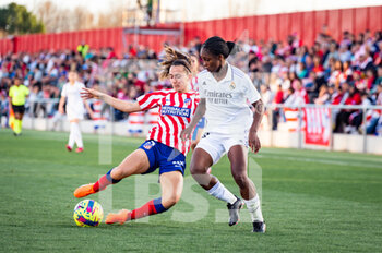 2023-03-12 - Linda Caceido (Real Madrid) and Ainhoa Moraza (Atletico Madrid) in action during the women’s football match between
Atletico Madrid vs Real Madrid celebrated in Alcalá de Henares, Spain at Centro Deportivo Cívitas stadium on Sunday 12 March 2023 valid for match day 21 of the women's spanish first division “Liga F” football league - ATLETICO MADRID VS REAL MADRID - SPANISH PRIMERA DIVISION WOMEN - SOCCER