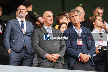2023-04-30 - 04.06.2023, Bern, Wankdorf, CUP Final: BSC Young Boys - FC Lugano, President of the Swiss Confederation Alain Berset (middle) with chief of communication Christian Favre (left) and president of the Swiss Football Association Dominique Blanc (right) - CUP FINAL: BSC YOUNG BOYS - FC LUGANO - SWISS CUP - SOCCER