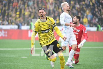 2023-04-30 - April 30, 2023, Bern, Wankdorf Stadium, Super League: BSC Young Boys - FC Luzern, #16 Christian Fassnacht (Young Boys) is happy about his goal to make it 2-0. - SUPER LEAGUE: BSC YOUNG BOYS - FC LUZERN - SWISS SUPER LEAGUE - SOCCER