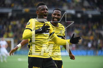 2023-04-30 - April 30, 2023, Bern, Wankdorf Stadium, Super League: BSC Young Boys - FC Luzern, #21 Ulisses Garcia (Young Boys) is happy with #18 Jean-Pierre Nsame (Young Boys) about his goal to make it 1-0. - SUPER LEAGUE: BSC YOUNG BOYS - FC LUZERN - SWISS SUPER LEAGUE - SOCCER