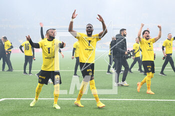 2023-04-30 - April 30, 2023, Bern, Wankdorf Stadium, Super League: BSC Young Boys - FC Luzern, #15 Meschack Elia (Young Boys), #21 Ulisses Garcia (Young Boys) and #29 Kastriot Imeri (Young Boys) celebrate their 16th championship title . - SUPER LEAGUE: BSC YOUNG BOYS - FC LUZERN - SWISS SUPER LEAGUE - SOCCER