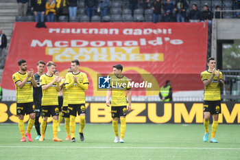 2023-05-14 - May 14, 2023, Bern, Wankdorf Stadium, Super League: BSC Young Boys - FC Zurich, #23 Loris Benito (Young Boys), #27 Lewin Blum (Young Boys), #30 Sandro Lauper (Young Boys), #32 Fabian Rieder (Young Boys) and #5 Cedric Zesiger (Young Boys) are celebrated by the fans. - SUPER LEAGUE: BSC YOUNG BOYS - FC ZURICH - SWISS SUPER LEAGUE - SOCCER
