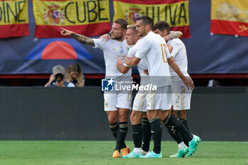 2023-06-15 - Davide Frattesi of Italy celebrates with team-mates after scoring the goal but the goal is disallowed - SEMIFINAL - SPAIN VS ITALY - UEFA NATIONS LEAGUE - SOCCER