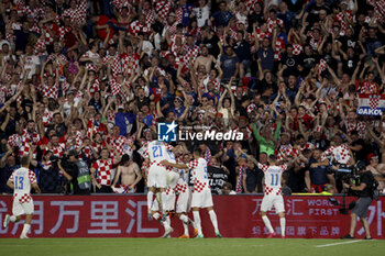 2023-06-14 - Players of Croatia celebrate a goal during the UEFA Nations League, Semi-finals football match between Netherlands and Croatia on June 14, 2023 at Stadion Feijenoord 'De Kuip' in Rotterdam, Netherlands - FOOTBALL - UEFA NATIONS LEAGUE 2023 - 1/2 - NETHERLANDS V CROATIA - UEFA NATIONS LEAGUE - SOCCER