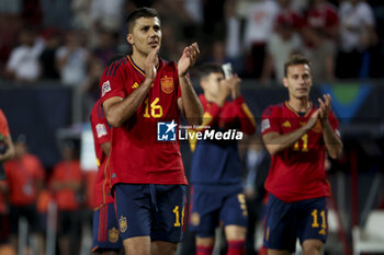 2023-06-15 - Rodri of Spain celebrates the victory following the UEFA Nations League Semi-final football match between Spain and Italy on June 15, 2023 at De Grolsch Veste, FC Twente stadium in Enschede, Netherlands - FOOTBALL - UEFA NATIONS LEAGUE 2023 - 1/2 - SPAIN V ITALY - UEFA NATIONS LEAGUE - SOCCER