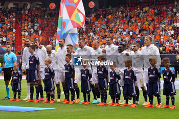 2023-06-18 - Players of Italy line up during the National Anthems - THIRD-PLACE MATCH - NETHERLANDS VS ITALY - UEFA NATIONS LEAGUE - SOCCER