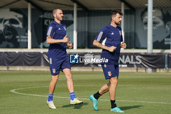 2023-06-17 - Leonardo Bonucci (Italy) and Francesco Acerbi (Italy) - TRAINING SESSION FOR THE ITALIA TEAM - UEFA NATIONS LEAGUE - SOCCER