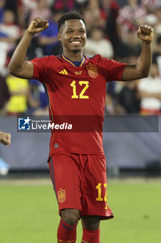 2023-06-18 - Ansu Fati of Spain celebrates the victory following the UEFA Nations League 2023 Final football match between Croatia and Spain on June 18, 2023 at Stadion Feijenoord 'De Kuip' in Rotterdam, Netherlands - FOOTBALL - UEFA NATIONS LEAGUE 2023 - FINAL - CROATIA V SPAIN - UEFA NATIONS LEAGUE - SOCCER
