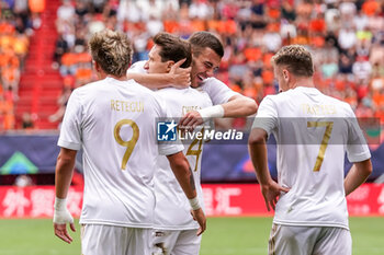 2023-06-18 - Federico Chiesa of Italy celebrates after scoring his sides third goal during the UEFA Nations League 2023, Third-place match between Netherlands and Italy on June 18, 2023 at De Grolsch Veste, FC Twente stadium in Enschede, Netherlands - FOOTBALL - UEFA NATIONS LEAGUE 2023 - 3RD PLACE - NETHERLANDS V ITALY - UEFA NATIONS LEAGUE - SOCCER