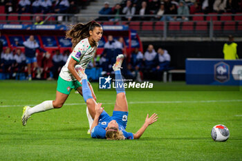 2023-08-02 - Catarina Amado of Portugal and Eugenie Le Sommer of France fight for the ball during the 2023 UEFA Women’s Nations League, League A - Group A2 football match between France and Portugal on 22 September 2023 at Stade du Hainaut - Valenciennes, France - FOOTBALL - WOMEN'S NATIONS LEAGUE 2023 - FRANCE V PORTUGAL - UEFA NATIONS LEAGUE - SOCCER