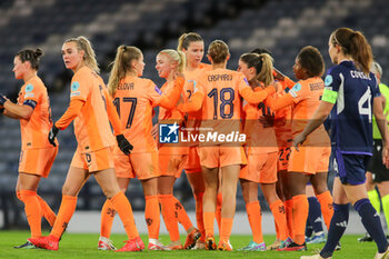 2023-10-31 - Esmee Brugts of Netherlands celebrates her goal with teammates during the UEFA Women's Nations League, League A Group A1, football match between Scotland and Netherlands on 31 October 2023 at Hampden Park in Glasgow, Scotland - FOOTBALL - WOMEN'S NATIONS LEAGUE - SCOTLAND V NETHERLANDS - UEFA NATIONS LEAGUE - SOCCER