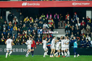 2023-12-01 - Italy players celebrate the Valentina Giacinti's goal 1-1 during the UEFA Women's Nations League, Group D football match between Spain and Italy on December 1, 2023 at Pasaron Municipal stadium in Pontevedra, Spain - FOOTBALL - WOMEN'S NATIONS LEAGUE - SPAIN V ITALY - UEFA NATIONS LEAGUE - SOCCER