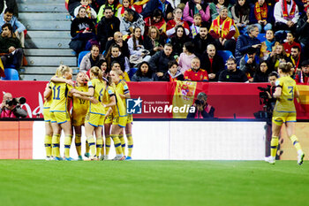 2023-12-05 - Kosovare Asllani of Sweden celebrates a goal 1-2 during the UEFA Women's Nations League, Group D football match between Spain and Sweden on December 5, 2023 at La Rosaleda stadium in Malaga, Spain - FOOTBALL - WOMEN'S NATIONS LEAGUE - SPAIN V SWEDEN - UEFA NATIONS LEAGUE - SOCCER