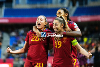 2023-12-05 - Fiamma (20) of Spain celebrates a goal 4-3 with Salma Paralluelo and Olga Carmona during the UEFA Women's Nations League, Group D football match between Spain and Sweden on December 5, 2023 at La Rosaleda stadium in Malaga, Spain - FOOTBALL - WOMEN'S NATIONS LEAGUE - SPAIN V SWEDEN - UEFA NATIONS LEAGUE - SOCCER