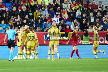 2023-12-05 - Stina Blackstenius of Sweden celebrates a goal 1-3 during the UEFA Women's Nations League, Group D football match between Spain and Sweden on December 5, 2023 at La Rosaleda stadium in Malaga, Spain - FOOTBALL - WOMEN'S NATIONS LEAGUE - SPAIN V SWEDEN - UEFA NATIONS LEAGUE - SOCCER