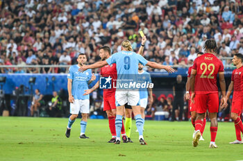 2023-08-16 - 9 ERLING HALAND of Manchester City during the UEFA Super Cup 
match between Manchester City and Sevilla FC at Georgios Karaiskakis
 Stadium on August 16, 2023, in Piraeus, Greece. - UEFA SUPER CUP MANCHESTER CITY VS SEVILLA FC - UEFA SUPER CUP - SOCCER