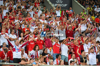 2023-08-16 - Sevilla FC fans during the UEFA Super Cup match between Manchester City and Sevilla FC at Georgios Karaiskakis Stadium on August 16, 2023, in Piraeus, Greece. - UEFA SUPER CUP MANCHESTER CITY VS SEVILLA FC - UEFA SUPER CUP - SOCCER