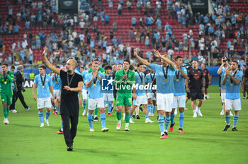 2023-08-16 - Head Coach PEP GUARDIOLA of Manchester City after winning the UEFA Super Cup match between Manchester City and Sevilla FC at Georgios Karaiskakis Stadium on August 16, 2023, in Piraeus, Greece. - UEFA SUPER CUP MANCHESTER CITY VS SEVILLA FC - UEFA SUPER CUP - SOCCER